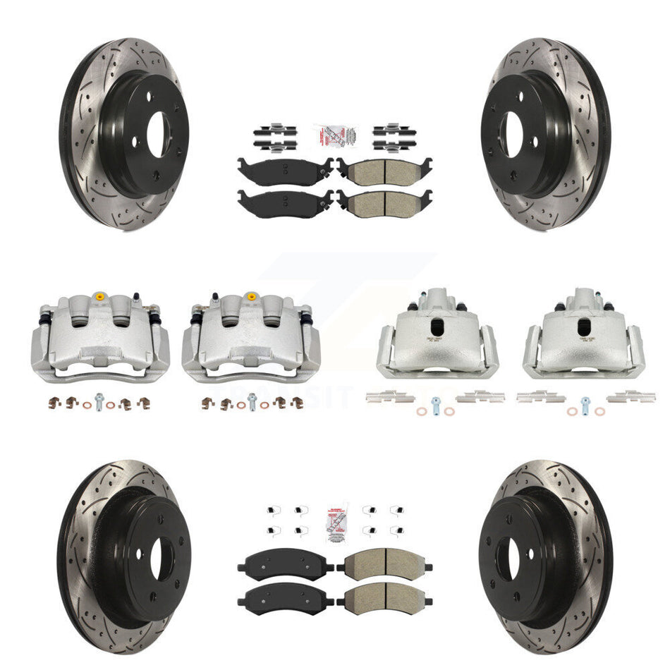 Front Rear Brake Coat Caliper Drill Slot Rotor Semi-Metallic Pad Kit (10Pc) For Chrysler KCD-100746N