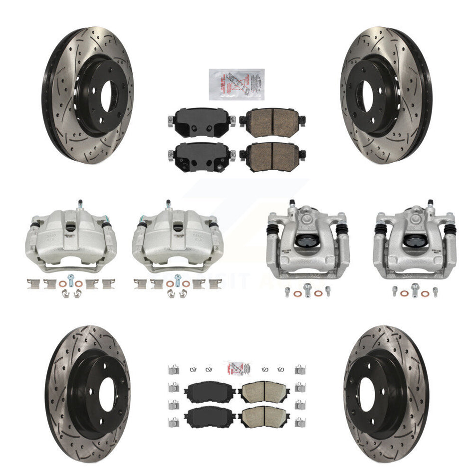 Front Rear Disc Brake Coated Caliper Drill Slot Rotor Ceramic Pad Kit (10Pc) For Mazda 6 KCD-100750N