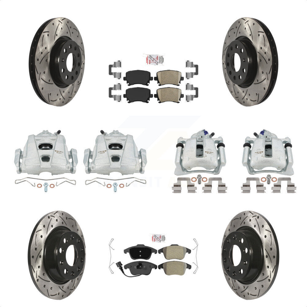 Front Rear Disc Brake Coated Caliper Drilled Slotted Rotors And PADSMATERIAL Pads Kit (10Pc) For 2009-2011 Volkswagen Tiguan KCD-100752N by Transit Auto