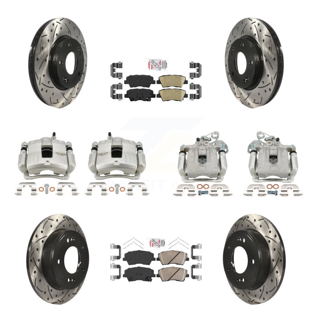 Front Rear Brake Caliper Drill Slotted Rotors Ceramic Pad Kit (10Pc) For Hyundai Elantra KCD-100753N