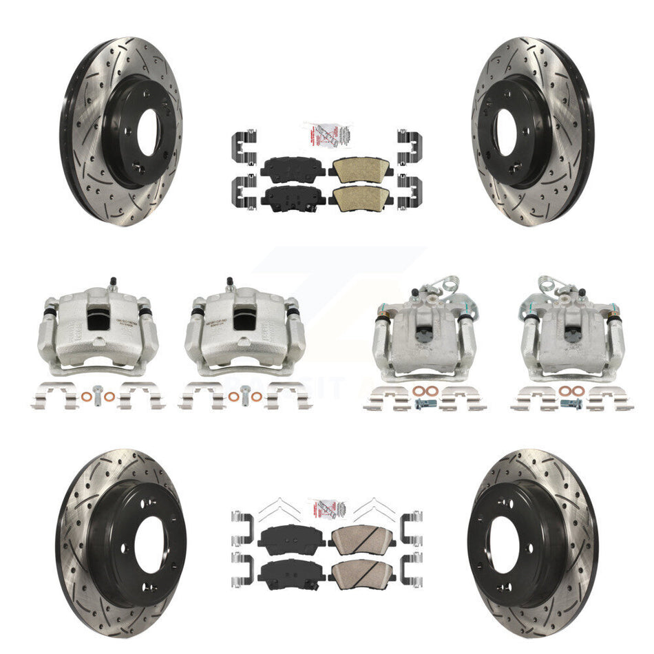 Front Rear Brake Caliper Drill Slotted Rotors Ceramic Pad Kit (10Pc) For Hyundai Elantra KCD-100753N