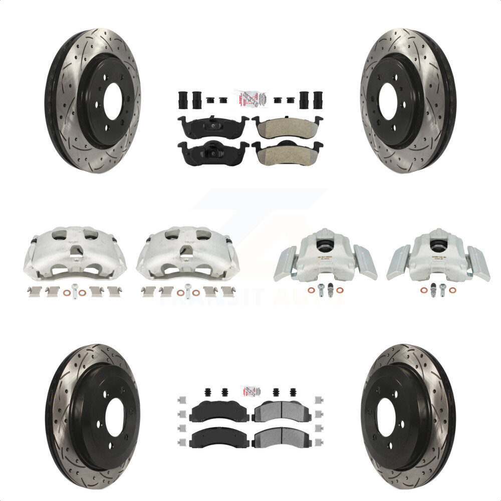 Front Rear Disc Brake Coated Caliper Drilled Slotted Rotors And Semi-Metallic Pads Kit (10Pc) For 2010-2017 Ford Expedition Lincoln Navigator KCD-100758N by Transit Auto