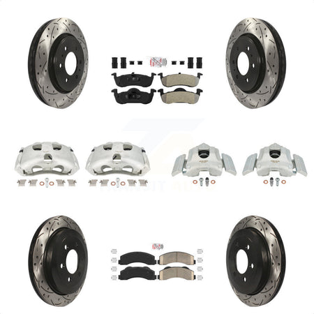 Front Rear Disc Brake Coated Caliper Drilled Slotted Rotors And PADSMATERIAL Pads Kit (10Pc) For 2010-2017 Ford Expedition Lincoln Navigator KCD-100759N by Transit Auto