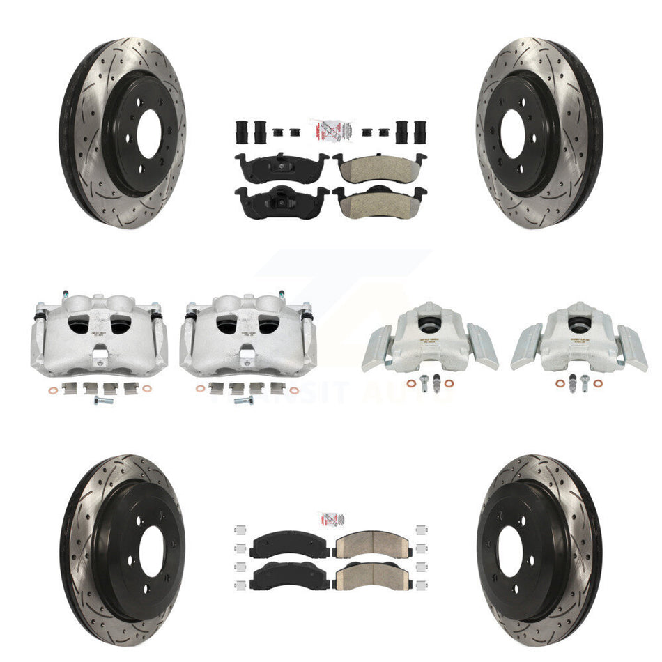 Front Rear Disc Brake Coated Caliper Drilled Slotted Rotors And PADSMATERIAL Pads Kit (10Pc) For 2010-2017 Ford Expedition Lincoln Navigator KCD-100759N