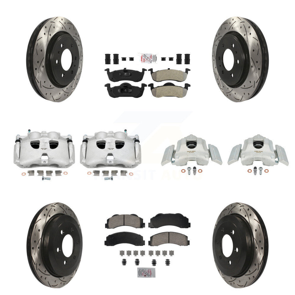 Front Rear Disc Brake Coated Caliper Drilled Slotted Rotors And Semi-Metallic Pads Kit (10Pc) For 2010-2017 Ford Expedition Lincoln Navigator KCD-100760N