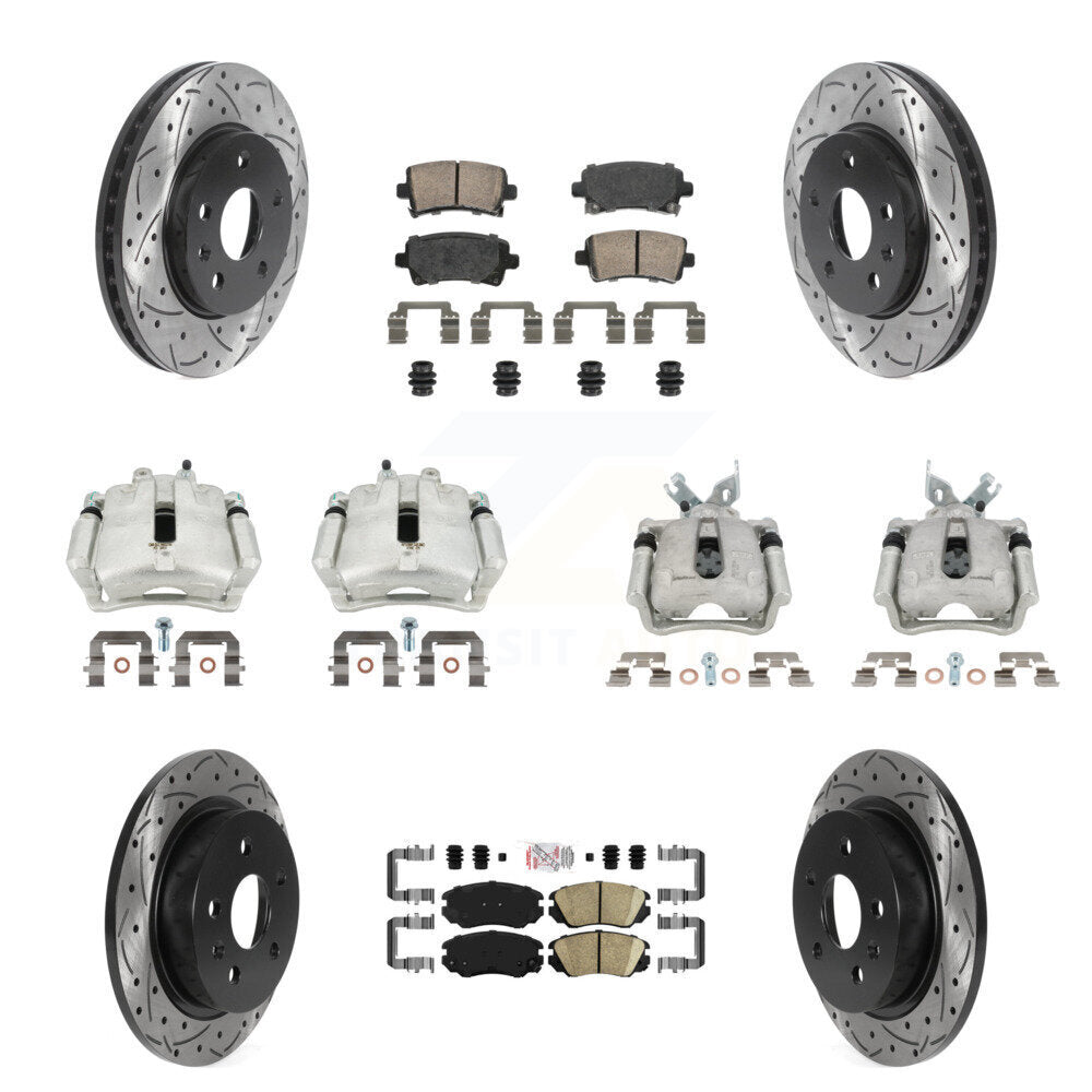 Front Rear Brake Caliper Drill Slotted Rotor Ceramic Pad Kit (10Pc) For Chevrolet Malibu KCD-100766N