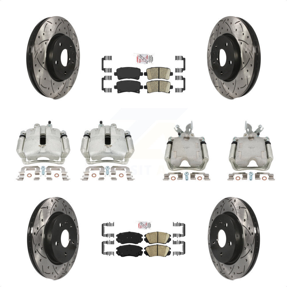 Front Rear Disc Brake Coated Caliper Drilled Slotted Rotors And Ceramic Pads Kit (10Pc) For Chevrolet Impala Malibu KCD-100767N by Transit Auto