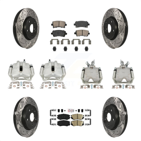 Front Rear Disc Brake Coated Caliper Drilled Slotted Rotors And Ceramic Pads Kit (10Pc) For Chevrolet Impala Malibu KCD-100770N by Transit Auto