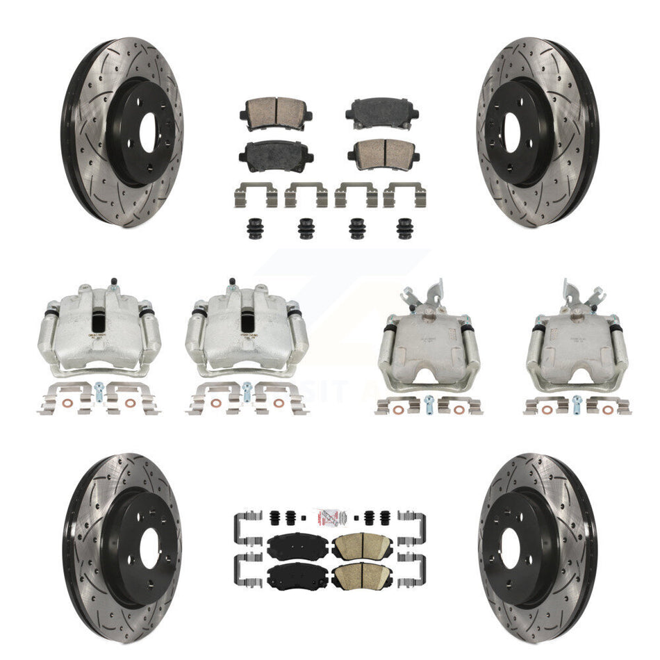 Front Rear Disc Brake Coated Caliper Drilled Slotted Rotors And Ceramic Pads Kit (10Pc) For Chevrolet Impala Malibu KCD-100770N