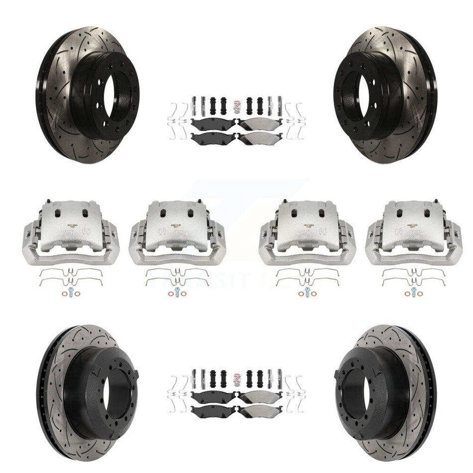 Front Rear Brake Caliper Drill Slotted Rotor Semi-Metallic Pad Kit (10Pc) For Ford F-450 KCD-100771N