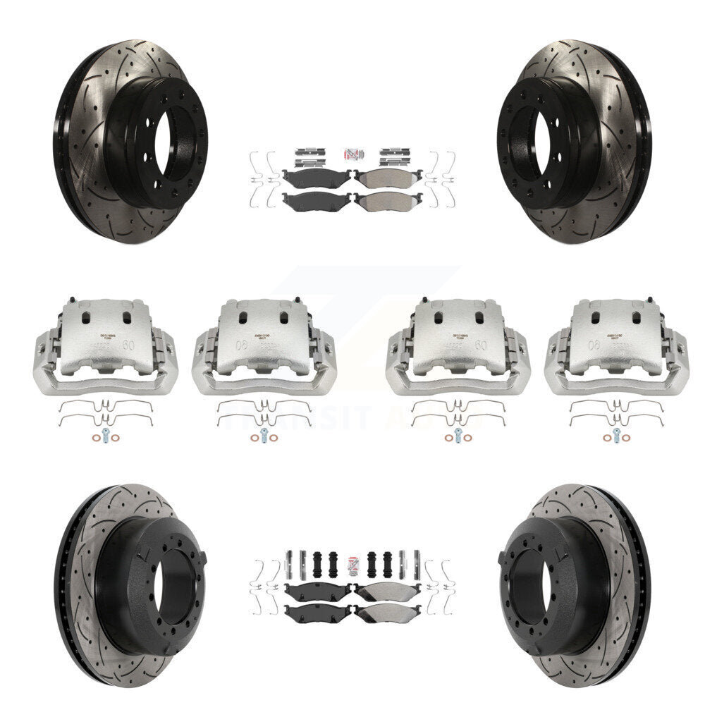 Front Rear Brake Caliper Drill Slotted Rotor Semi-Metallic Pad Kit (10Pc) For Ford F-450 KCD-100772N