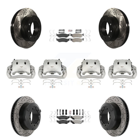 Front Rear Brake Caliper Drill Slotted Rotor Semi-Metallic Pad Kit (10Pc) For Ford F-450 KCD-100772N