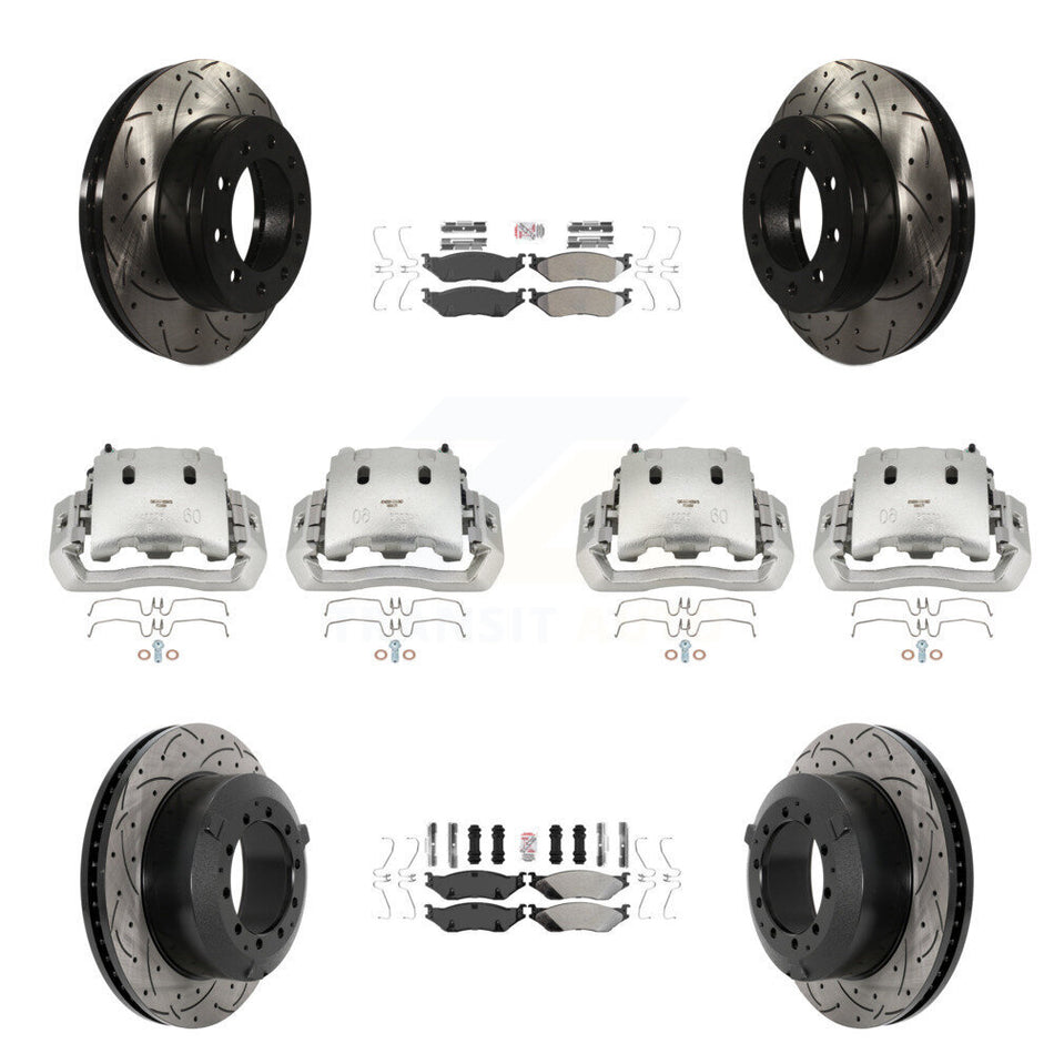 Front Rear Brake Caliper Drill Slotted Rotor Semi-Metallic Pad Kit (10Pc) For Ford F-450 KCD-100772N
