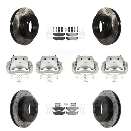 Front Rear Brake Caliper Drill Slotted Rotor Semi-Metallic Pad Kit (10Pc) For Ford F-450 KCD-100773N