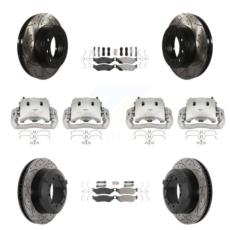 Front Rear Brake Caliper Drill Slotted Rotor Semi-Metallic Pad Kit (10Pc) For Ford F-450 KCD-100773N