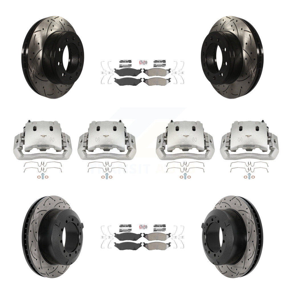 Front Rear Brake Caliper Drill Slotted Rotor Semi-Metallic Pad Kit (10Pc) For Ford F-450 KCD-100774N