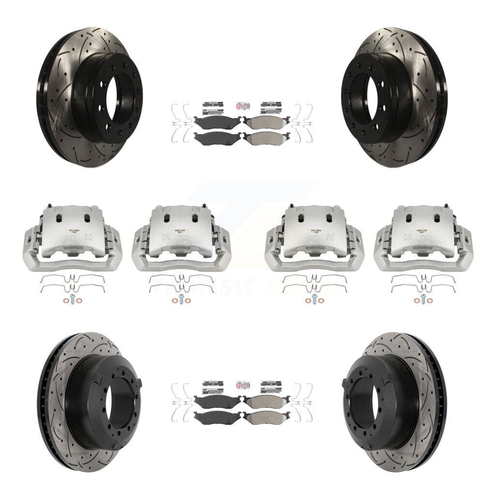 Front Rear Brake Caliper Drill Slotted Rotor Semi-Metallic Pad Kit (10Pc) For Ford F-450 KCD-100774N