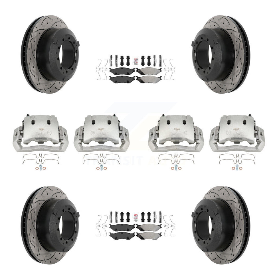 Front Rear Disc Brake Coated Caliper Drilled Slot Rotor Semi-Metallic Pad Kit (10Pc) For KCD-100775N