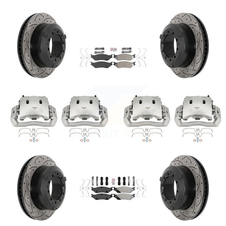 Front Rear Disc Brake Coated Caliper Drilled Slot Rotor Semi-Metallic Pad Kit (10Pc) For KCD-100776N