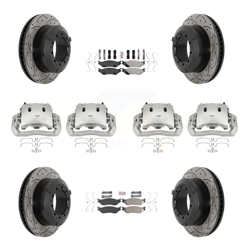Front Rear Disc Brake Coated Caliper Drilled Slot Rotor Semi-Metallic Pad Kit (10Pc) For KCD-100777N