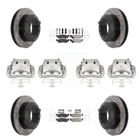 Front Rear Disc Brake Coated Caliper Drilled Slot Rotor Semi-Metallic Pad Kit (10Pc) For KCD-100777N
