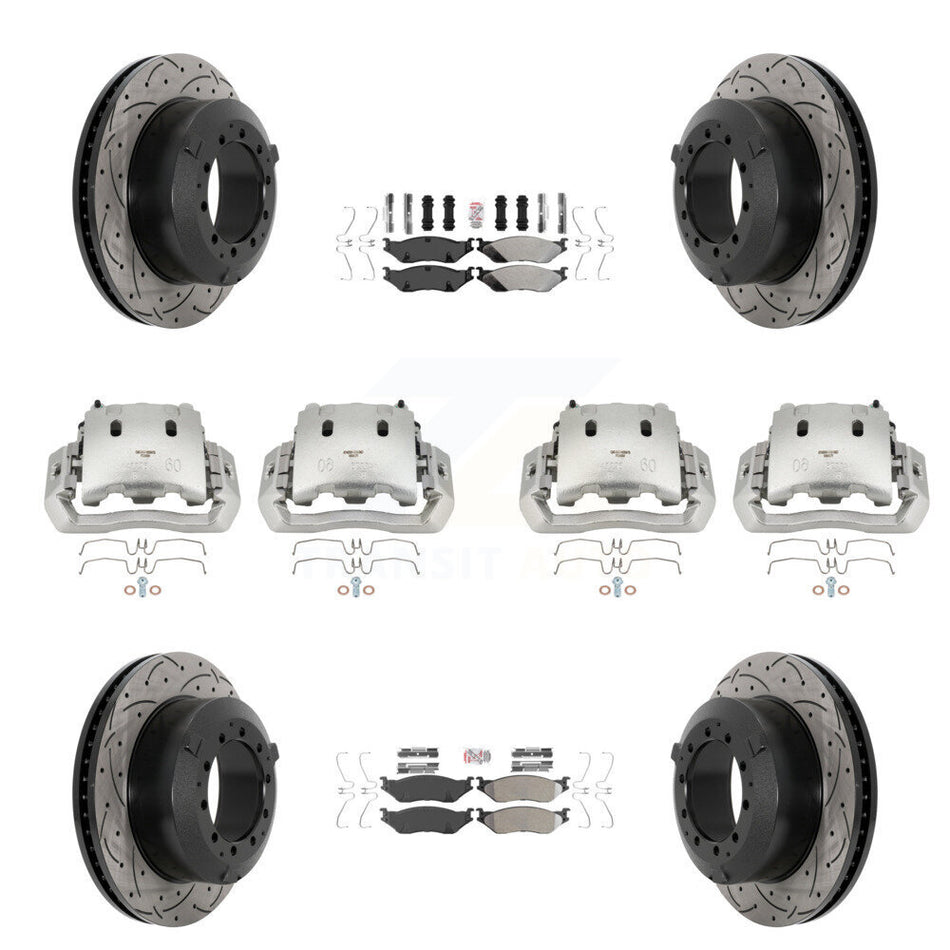 Front Rear Disc Brake Coated Caliper Drilled Slot Rotor Semi-Metallic Pad Kit (10Pc) For KCD-100777N