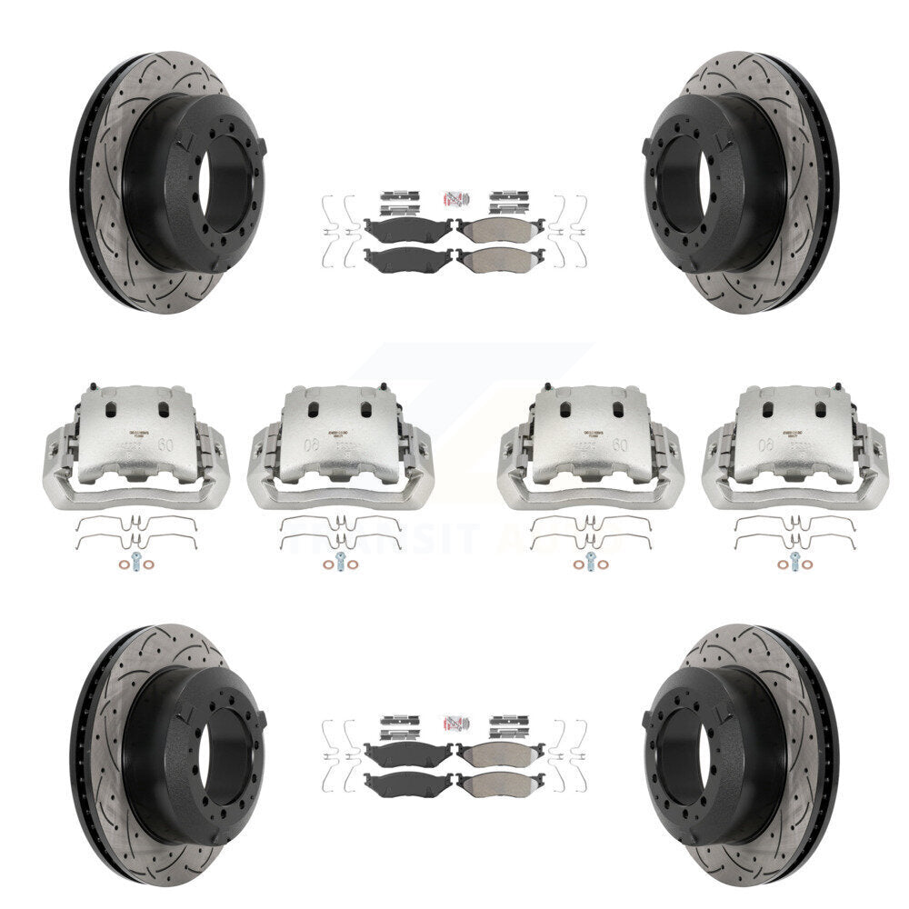 Front Rear Disc Brake Coated Caliper Drilled Slot Rotor Semi-Metallic Pad Kit (10Pc) For KCD-100778N