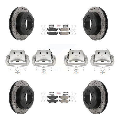 Front Rear Disc Brake Coated Caliper Drilled Slot Rotor Semi-Metallic Pad Kit (10Pc) For KCD-100778N