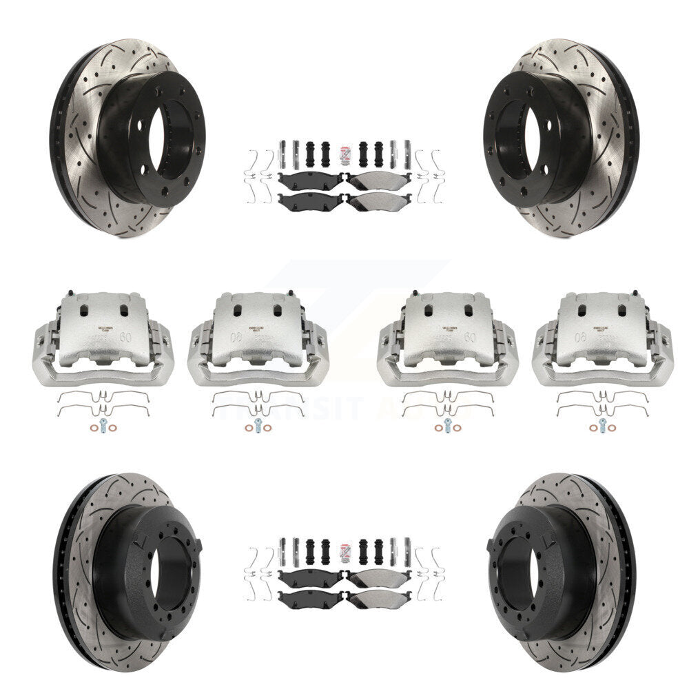 Front Rear Disc Brake Coated Caliper Drilled Slot Rotor Semi-Metallic Pad Kit (10Pc) For KCD-100779N