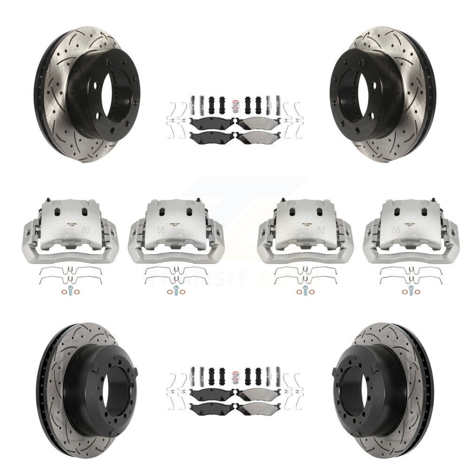 Front Rear Disc Brake Coated Caliper Drilled Slot Rotor Semi-Metallic Pad Kit (10Pc) For KCD-100779N