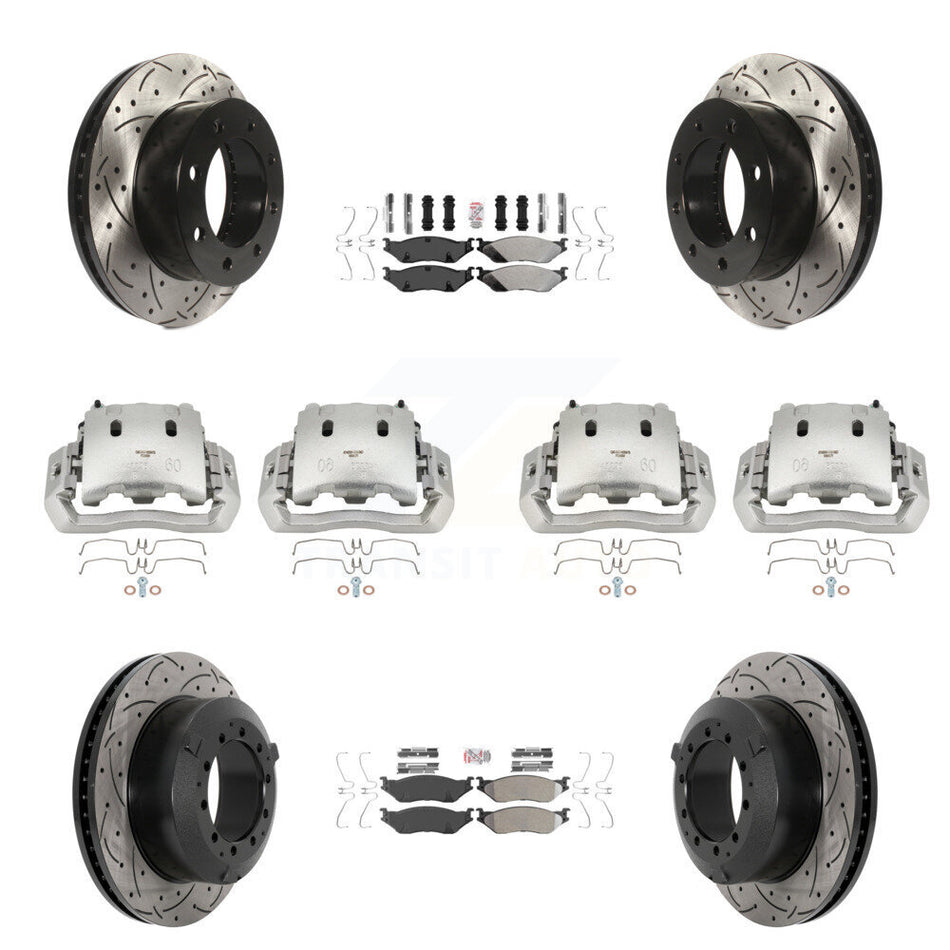 Front Rear Disc Brake Coated Caliper Drilled Slot Rotor Semi-Metallic Pad Kit (10Pc) For KCD-100781N