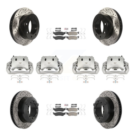 Front Rear Disc Brake Coated Caliper Drilled Slot Rotor Semi-Metallic Pad Kit (10Pc) For KCD-100782N