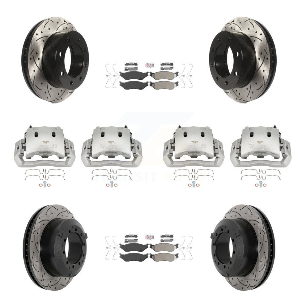 Front Rear Disc Brake Coated Caliper Drilled Slot Rotor Semi-Metallic Pad Kit (10Pc) For KCD-100782N