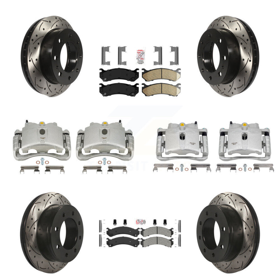 Front Rear Disc Brake Coated Caliper Drilled Slotted Rotors And PADSMATERIAL Pad Kit (10Pc) For Chevrolet Silverado 2500 HD GMC Sierra 3500 Classic Suburban Yukon XL Avalanche KCD-100783N