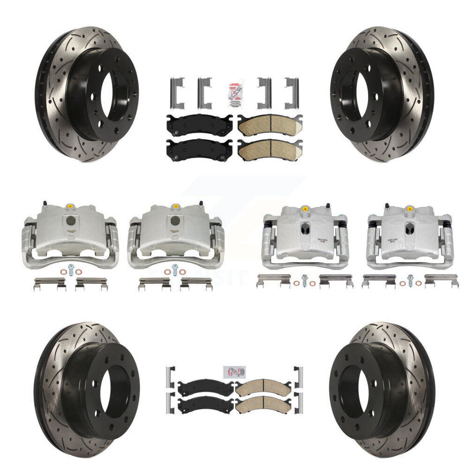 Front Rear Disc Brake Coated Caliper Drilled Slotted Rotors And Ceramic Pads Kit (10Pc) For Chevrolet Silverado 2500 HD GMC Sierra 3500 Classic Suburban Yukon XL Avalanche KCD-100785N