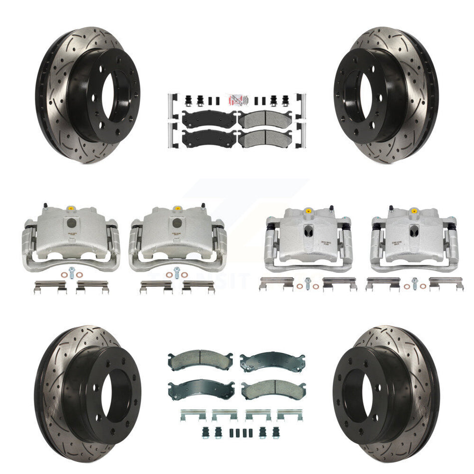 Front Rear Disc Brake Coated Caliper Drilled Slotted Rotor And Semi-Metallic Pad Kit (10Pc) For Chevrolet Silverado 2500 HD GMC Sierra 3500 Classic Suburban Yukon XL Avalanche KCD-100788N