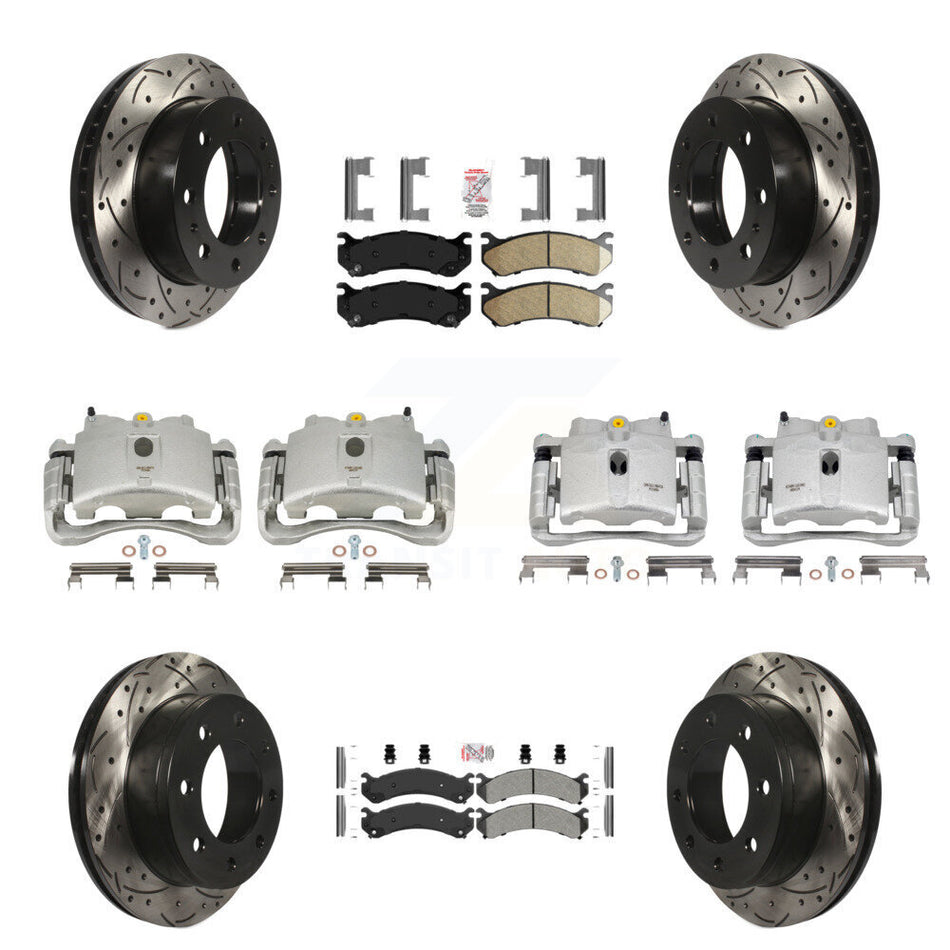 Front Rear Disc Brake Coated Caliper Drill Slot Rotor PADSMATERIAL Pad Kit (10Pc) For Chevrolet Silverado 2500 HD GMC Sierra Hummer H2 1500 Suburban Yukon XL Avalanche Classic KCD-100789N