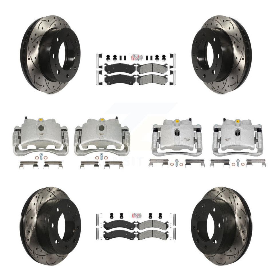 Front Rear Brake Coated Caliper Drill Slotted Rotors Semi-Metallic Pad Kit (10Pc) For Chevrolet Silverado 2500 HD GMC Sierra Hummer H2 1500 Suburban Yukon XL Avalanche Classic KCD-100790N