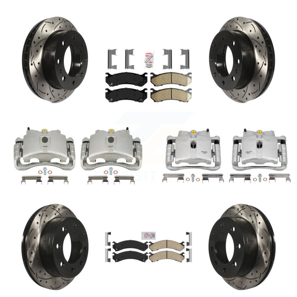 Front Rear Disc Brake Coated Caliper Drilled Slotted Rotor Ceramic Pad Kit (10Pc) For Chevrolet Silverado 2500 HD GMC Sierra Hummer H2 1500 Suburban Yukon XL Avalanche Classic KCD-100791N