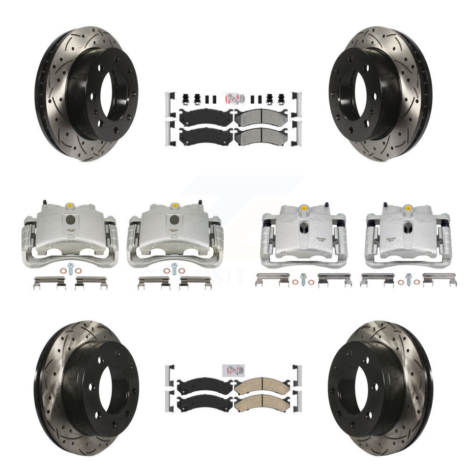 Front Rear Disc Brake Coated Caliper Drill Slot Rotor PADSMATERIAL Pad Kit (10Pc) For Chevrolet Silverado 2500 HD GMC Sierra Hummer H2 1500 Suburban Yukon XL Avalanche Classic KCD-100792N