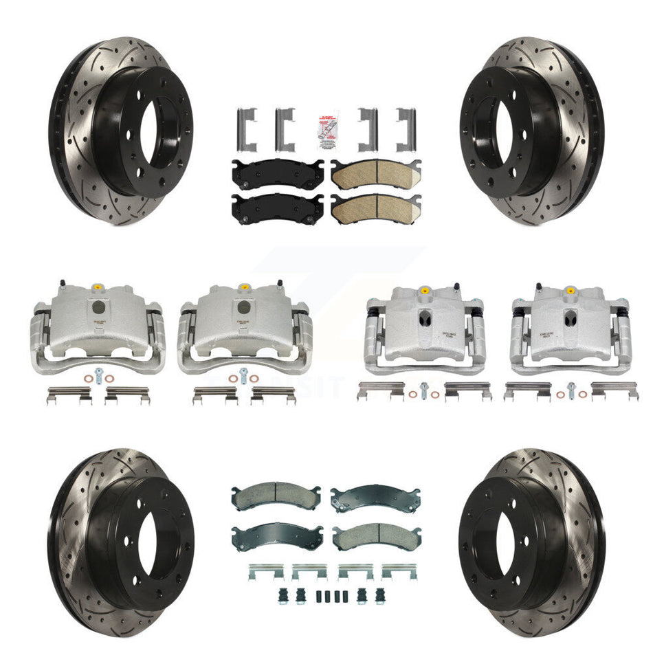 Front Rear Disc Brake Coated Caliper Drilled Slotted Rotor Ceramic Pad Kit (10Pc) For Chevrolet Silverado 2500 HD GMC Sierra Hummer H2 1500 Suburban Yukon XL Avalanche Classic KCD-100793N