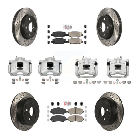 Front Rear Brake Coat Caliper Drill Slot Rotors Ceramic Pad Kit (10Pc) For Jeep Wrangler KCD-100795N