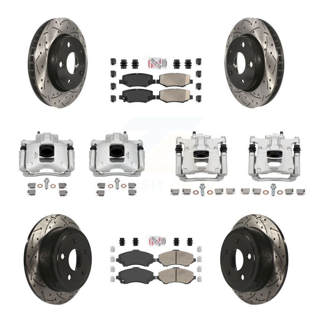Front Rear Brake Coat Caliper Drill Slot Rotors Ceramic Pad Kit (10Pc) For Jeep Wrangler KCD-100796N