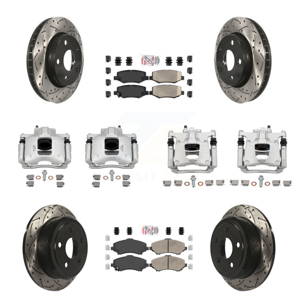 Front Rear Brake Coat Caliper Drill Slot Rotors Ceramic Pad Kit (10Pc) For Jeep Wrangler KCD-100796N