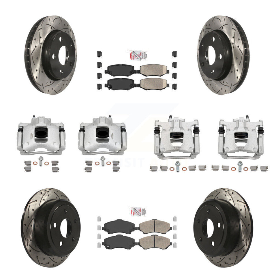 Front Rear Brake Coat Caliper Drill Slot Rotors Ceramic Pad Kit (10Pc) For Jeep Wrangler KCD-100797N