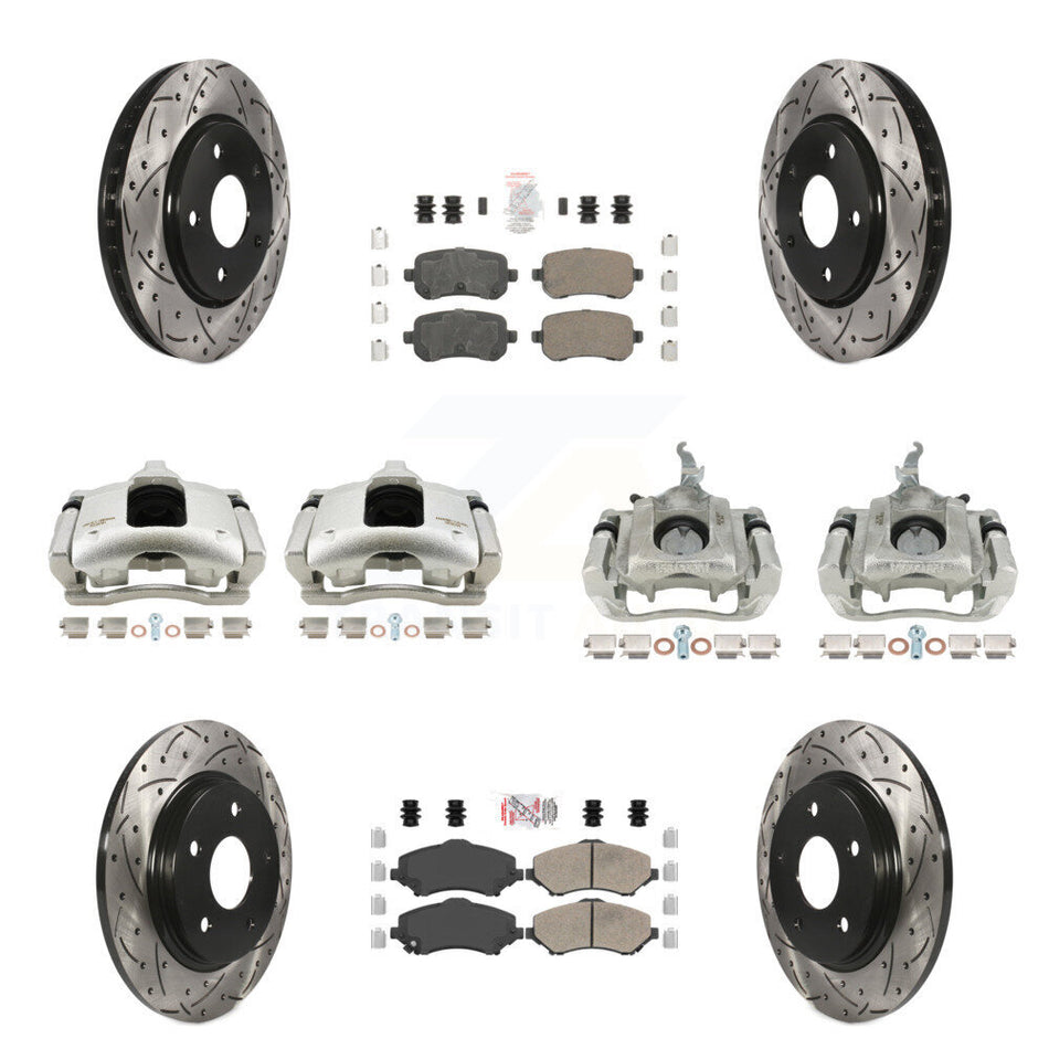 Front Rear Brake Caliper Drill Slot Rotor Ceramic Pad Kit (10Pc) For 09-11 Dodge Journey KCD-100799N