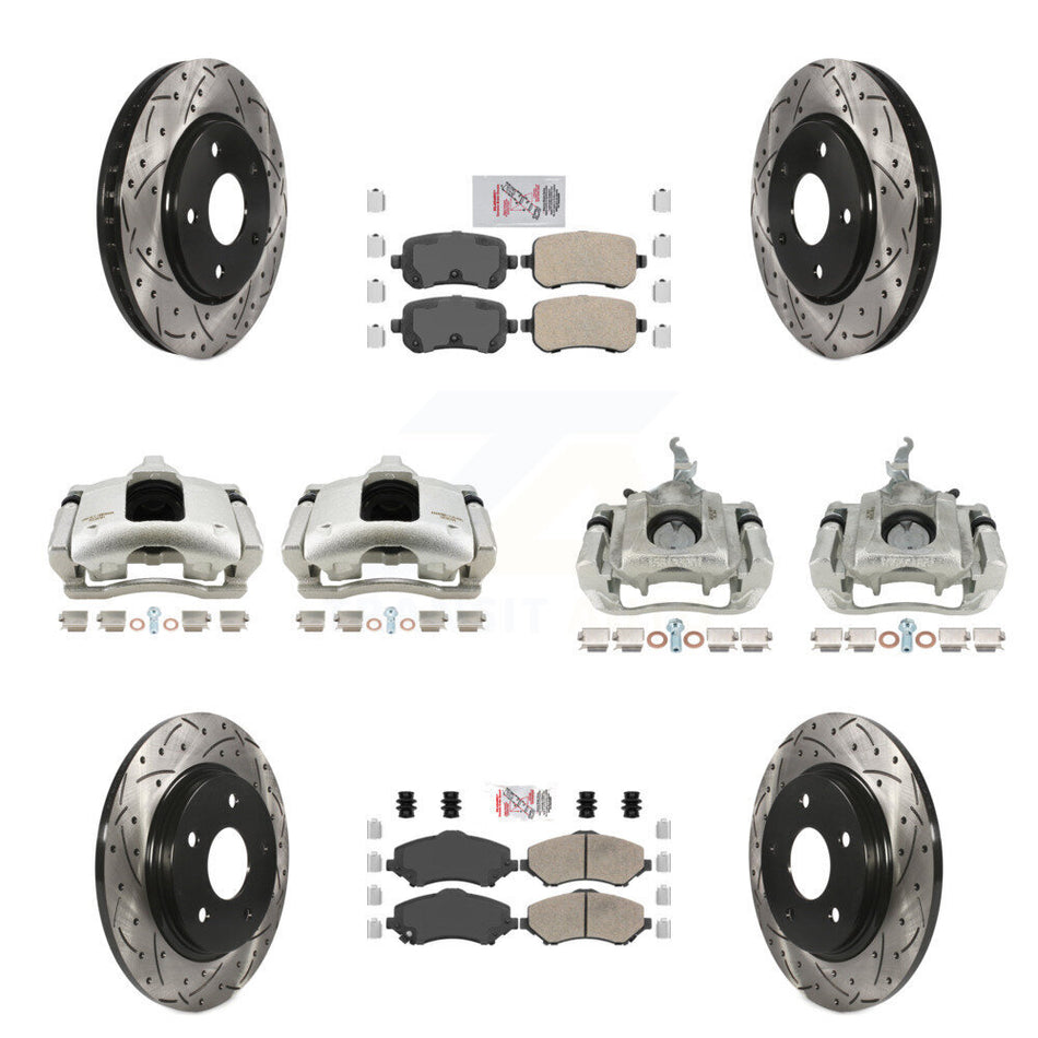 Front Rear Brake Caliper Drill Slot Rotor Ceramic Pad Kit (10Pc) For 09-11 Dodge Journey KCD-100800N