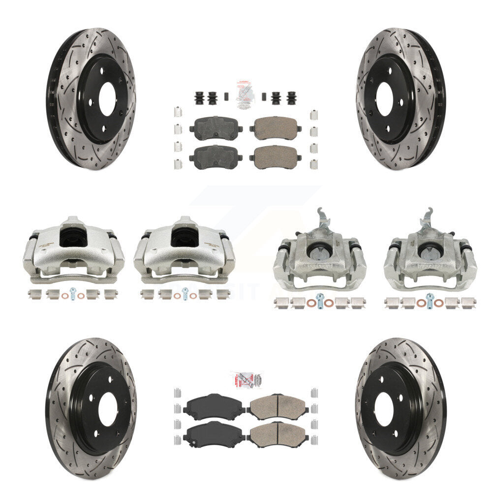 Front Rear Brake Caliper Drill Slot Rotor Ceramic Pad Kit (10Pc) For 09-11 Dodge Journey KCD-100801N