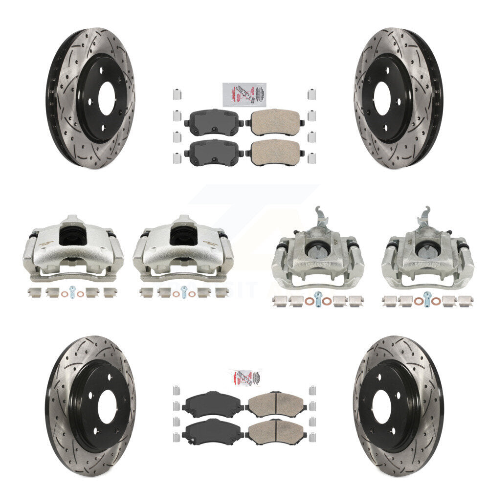 Front Rear Brake Caliper Drill Slot Rotor Ceramic Pad Kit (10Pc) For 09-11 Dodge Journey KCD-100802N