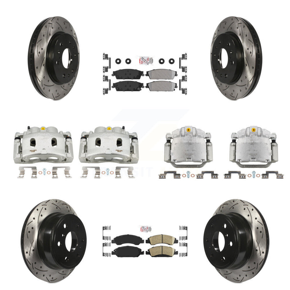 Front Rear Brake Caliper Drilled Slot Rotor Ameribrakes Pad Kit (10Pc) For Chevrolet GMC KCD-100805N